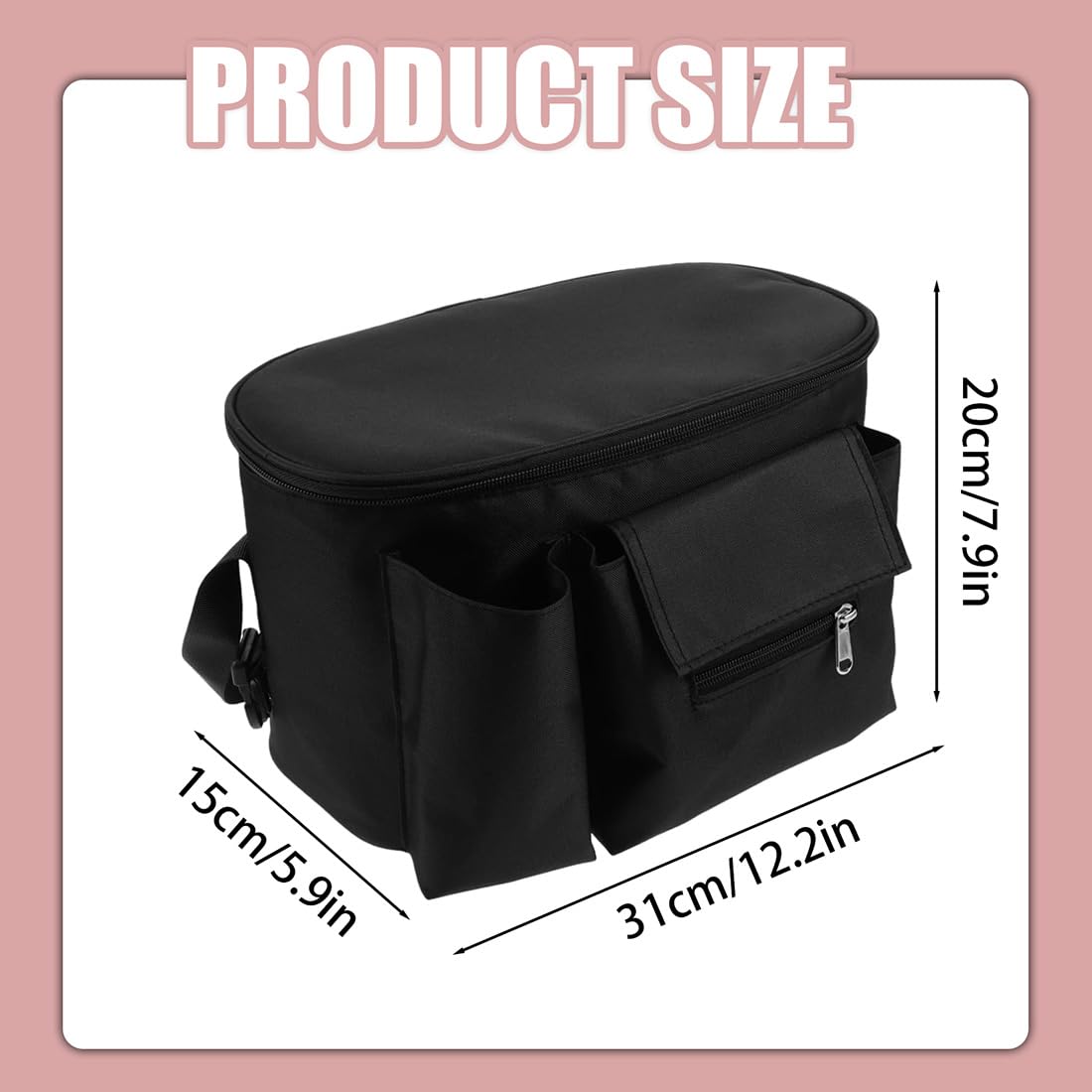 Baby Borsa Passeggino Borsa Organizer, Borsa multifunzione per neonati, con Portaoggetti per Biberoni, Pannolini, (Nero)
