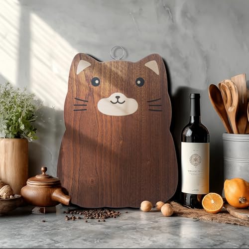 Tabla de cortar de madera con diseño de gato 33x25 cm miniatura 4