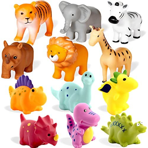 Image of XY-WQ Bath Toys No Hole, for Infants 6-12& Toddlers 1-3, No Hole Bathtub Toys (Dinosaur+Animal, 12 Pcs with Mesh Bag)