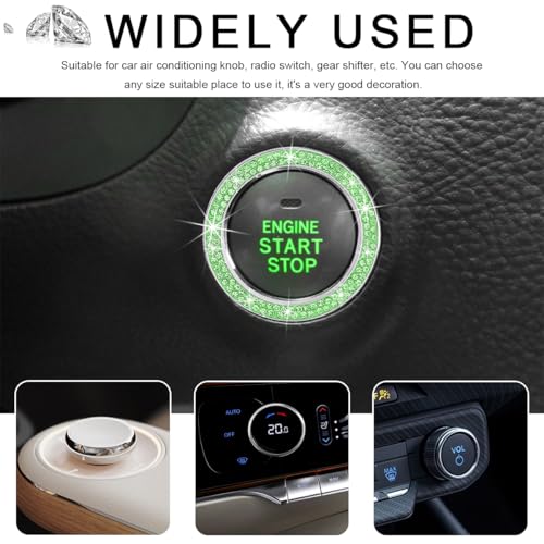 Image of Car Bling Crystal Rhinestone Engine Start Ring Decals, Sparkling Diamond Car Push Start Button Ignition Ring Sticker, Auto Key Ignition Knob Ring Decoration for Women Girls (Light Green)