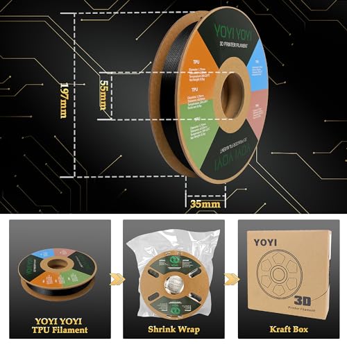 Image of YOYI YOYI 3D Printer Filament, 95A TPU Filament 1.75mm, Flexible Filament, 0.5KG Spool,Dimensional Accuracy + /- 0.03 mm, Soft TPU Filaments of High Elasticity (Black)