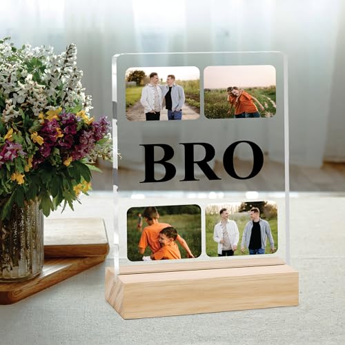 Image of Giftplease Customized Photo And Text Frame With Wooden Stand | Personalised Printed Photo Frame | Gift For Brother | Birthday | (Transparent, 5MM, 6 * 8 Inches), Tabletop BG 03