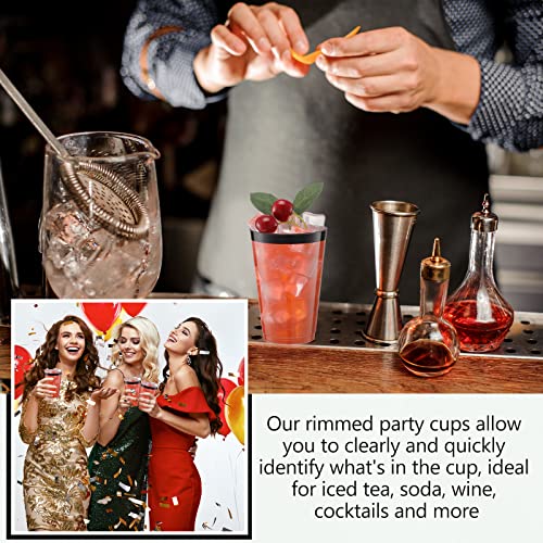Zubebe 100 Pcs 14 Oz Rimmed Disposable Wine Cups Hard Clear Plastic Cups With Rim Fancy Disposable Cocktail Glasses Elegant Wedding Cups Plastic Tumblers For Birthday Party Bridal Baby Shower (Black) #TOP2