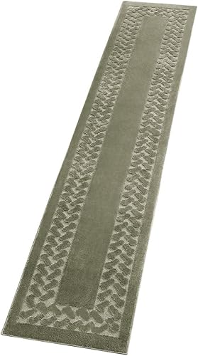 Collections Etc Alfombra de pasillo alfombrada en espiga, de color sólido con detalles decorativos de felpa y respaldo antideslizante para pasillo