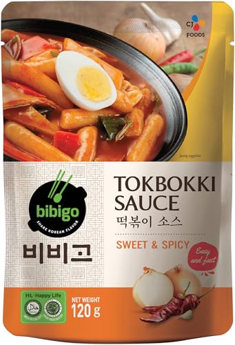 Bibigo Tokbokki Sauce Sweet & Spicy Süß-Scharfe Würzsauce im koreanischen Stil Ideal für Reiskuchen Pfannen- oder Streetfood Gerichte 1 x 120 g