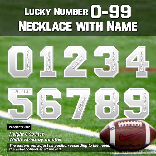 Dreamdecor Football Number Necklaces Custom Name Initial 00-99 Athletes Jersey Number Pendant Necklace with Customized Chains Personalized Baseball Jewelry Gifts for Men (18’’-24’’)4