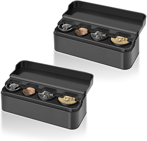 Soporte compacto para monedas para automóvil, 4 compartimentos y sostiene automáticamente monedas organizador (1 dólar, cuarto de centavos), funda