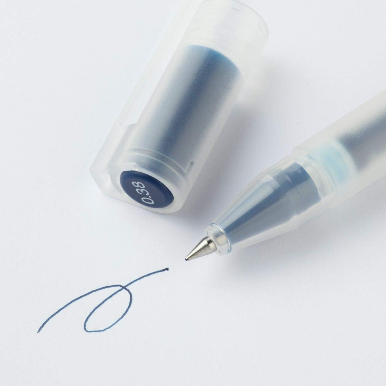 MUJI - 0.38mm Blue Black Smooth Gel Ink Ballpoint Cap Pen (10 Pieces)