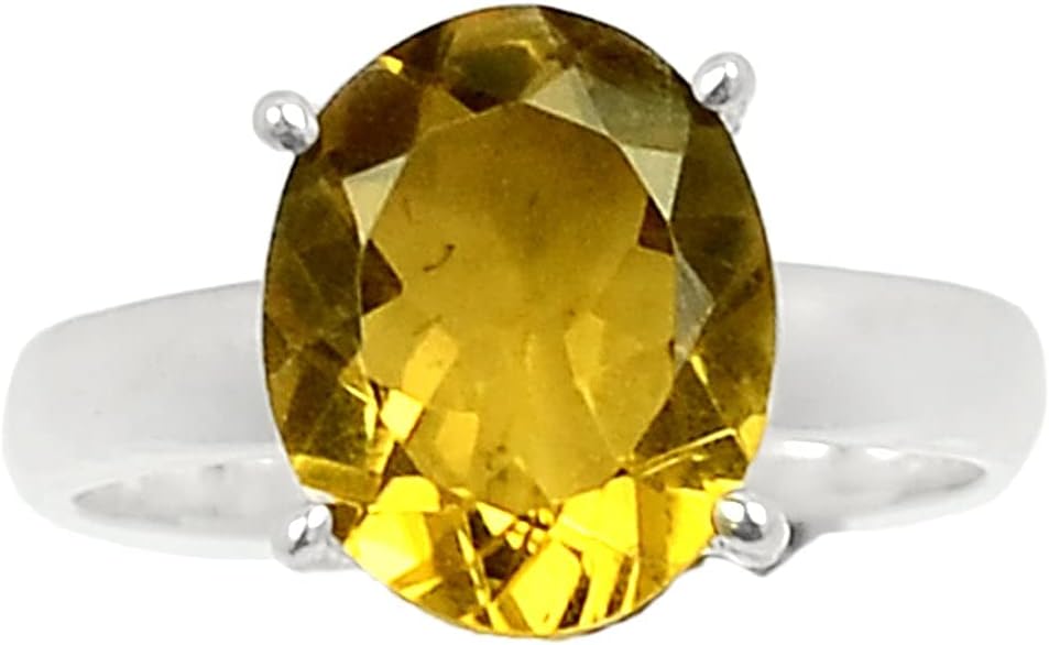 Natural Cognac Quartz 925 Solid Sterling Silver Ring Size 8, 9.25