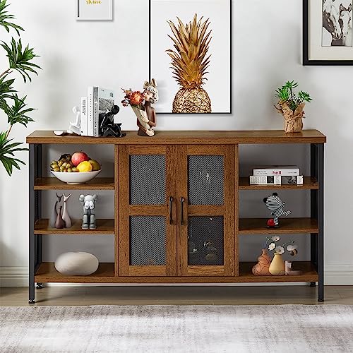 Zevemomo Industrial Wine Cabinet Liquor Bar For Home With Removable Racks, Glass Holders And Sensor Light, Side Boards/Buffets With Storage, 13.78" D X 55.12" W X 30.31" H, Brown #TOP5