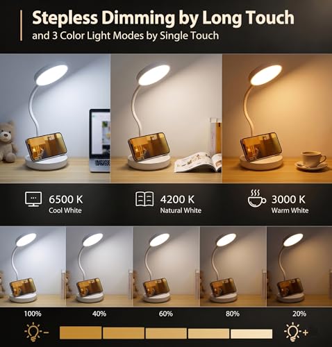 Image of SaleOn Rechargeable LED Study Table Lamp with Mobile Holder, Touch Control, Stepless Dimming, 3 Color Modes, USB Charging, Eye Care Desk Light for Reading & Study | 6 Month Warranty