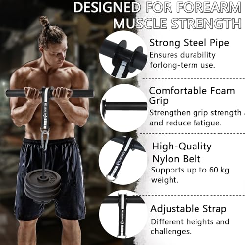 Unterarm Handgelenk Rollentrainer, Unterarm Trainer for Training mit extrem starkem Nylon -Gurtband，Unterarmtrainer Wrist Roller für Muskelkrafttraining zu Hause, Im Fitnessstudio oder Im Freien