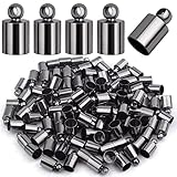 Aylifu 100 Pieces Brass Glue in Barrel End Caps Leather Cord End Clasps Terminators Findings for DIY Bracelet Pendants Tassel Art Crafts Jewelry Making, Gun Black