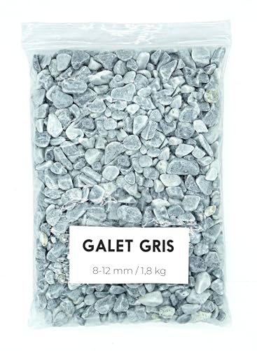 Galet Gris 1,8Kg - Galets Decoratif - Galet Aquarium - Cailloux Decoratif - Galets Jardin - Gravier Jardin Exterieur (8-12 mm)