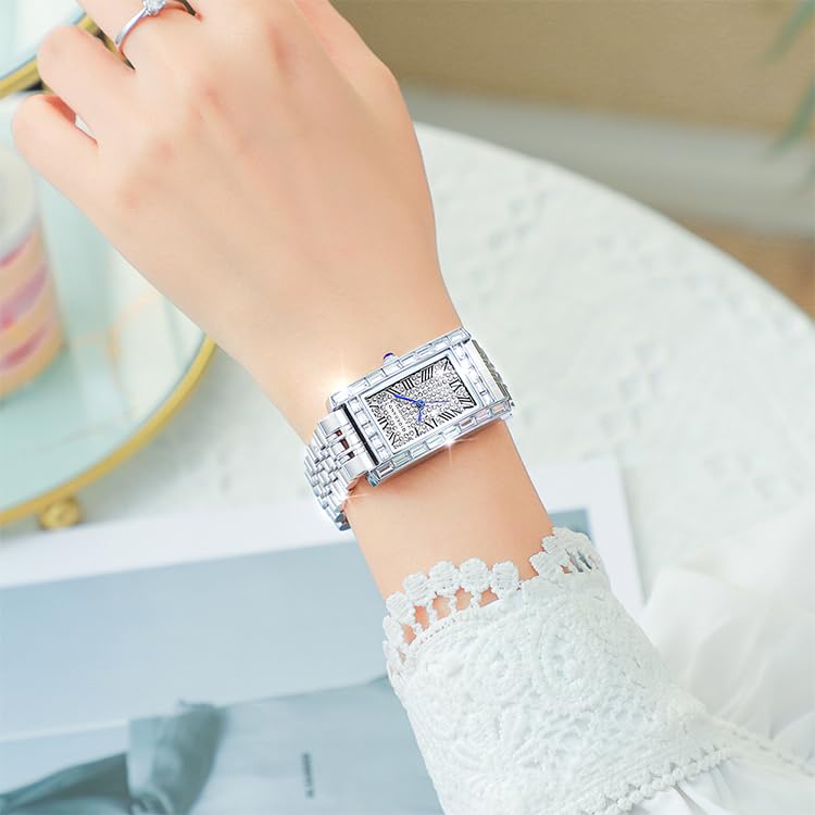 Image of Giordano Analog Quartz Watch for Women with Rectangular Dial, Crystal Studded Bezel, Roman Indices and Sparkling Dial, Leather & Stainless Steel Strap - GZ-60119