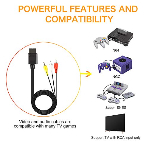 image for Xahpower 2 Pack 6Ft AV Cable N64 AV Cable Composite Retro Audio Video 