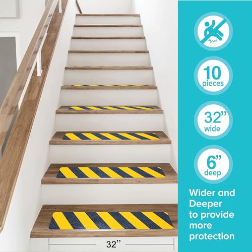 LifeGrip Anti Slip Traction Treads (10-Pack), 6\" X 32\", Yellow and Black, Best Grip Tape Grit Non Slip, Outdoor Non Skid Tape, High Traction Friction Abrasive Adhesive for Stairs Step - Thumbnail 2