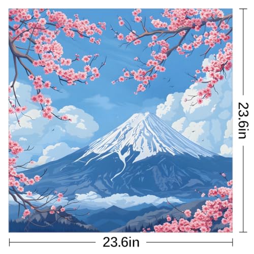 Japan Mount Fuji Cherry Flower Silk Feeling Scarf for Women 23.6 Inch Bandana Lightweight Breathable Square Neck Satin Scarfs Fashion Silk Like Head Scarf Neckerchief for Bag Hair Scarves Decor Gift2