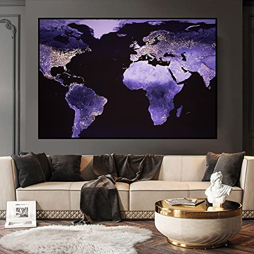 Toile carte abstraite violette 35x50cm pour sublimer un bureau sombre sans cadre lourd