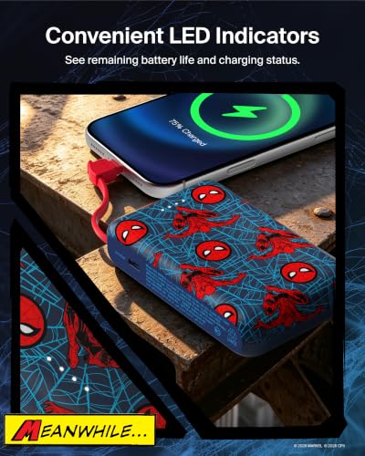 Image of Belkin Disney Spiderman Power Bank, BoostCharge Portable Charger with Integrated Cable 10K PD 20W - Fast Charge USB-C Power Delivery, Portable iPhone Charger for iPhone 17, iPad Pro, Galaxy S26