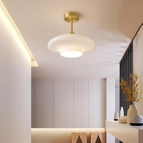 Miniatura 6 de Lámpara de techo blanca moderna semi empotrada lámpara de techo con pantalla de cúpula de vidrio de leche globo de mediados de siglo luces de techo
