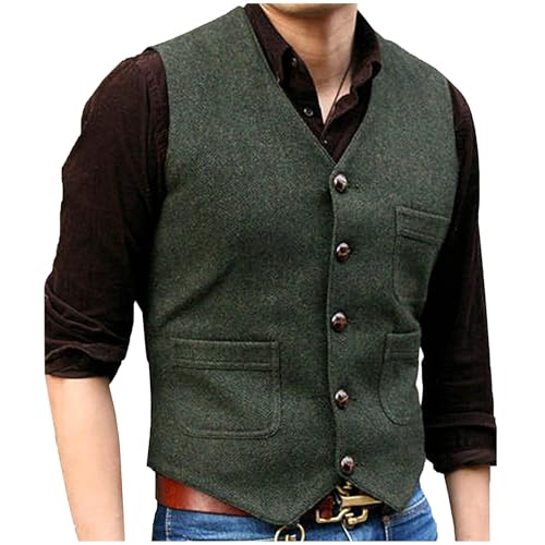 NATHGAM Casual Vest Men's Vintage Classic Business Suit Waistcoat for Men Groomsmen V Neck Single Breasted Wedding Prom Vest