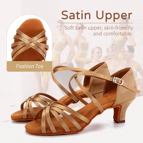 HIPPOSEUS Women's Latin Dance Shoes Open Toe Ballroom Salsa Dance Practice Shoes Suede Sole2