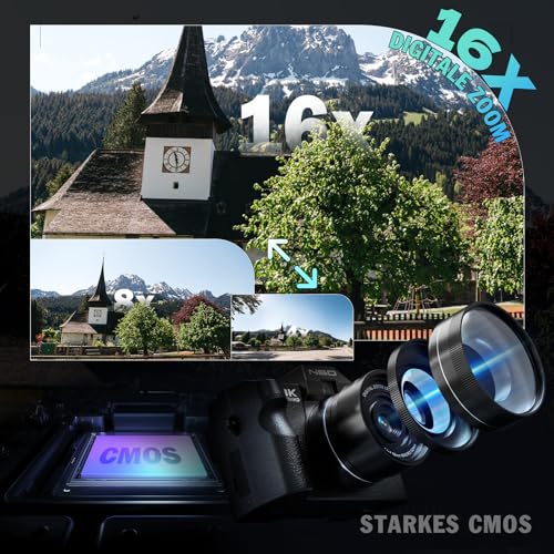 NBD 8K Digitalkamera 64MP mit Autofokus & 16X Zoom, 3" 180° klappbarem Display, WiFi – Inkl. Weitwinkel/Makro-Linse + 2 Akkus + 64GB Karte + Mikrofon (Schwarz) – Bild 5