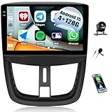 CAMECHO 4+128G Android 15 Autoradio 9 Pouces pour Peugeot 207 2006 2010 avec CarPlay sans Fil, Android Auto, GPS, Radio, Écran Tactile HD, Bluetooth, Wi FI, RDS, FM, Mirror Link + Caméra de recul