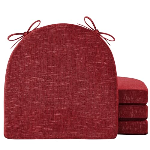 Image of IPYNBAP Chair Cushions for Dining Chairs, Kitchen Chair Cushions, 16'' x 16'' x 2'', Non Slip Indoor Seat Cushions, Chair Pads for Dining Chairs with Ties & Removable Cover, Set of 4, Red