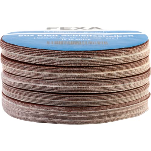 Fexa Schleifscheiben 125mm Set 60 Stück- Klett Schleifpapier Exzenterschleifer rund - 125 mm, 40-240 Korn, 8-Loch - Schleifpapier 125mm
