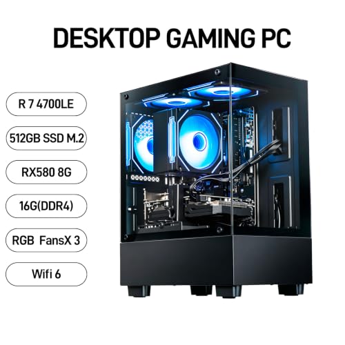 Image of LXZ Prebuilt Gaming PC Desktop Ryzen 7 4700LE RX580 8G 16GB RAM 512GB SSD