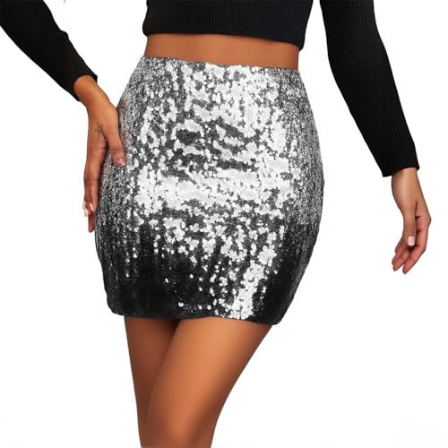 Disfarces Carnaval Adulto Trajes de Carnaval Adulto Falda de Lentejuelas Mujer de Brillo Disfraces Adultos Divertidos Lentejuelas de Gala de Hippie Cena Disfraz Los Increibles Mujer Gris claro M