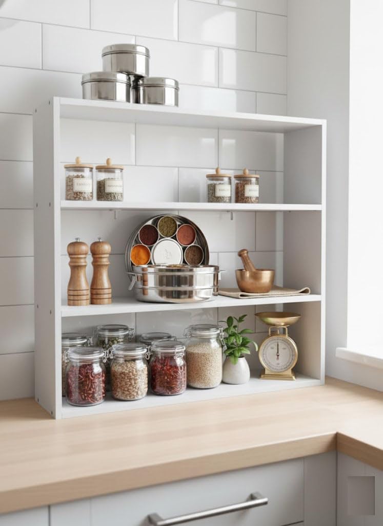 Elcom® Handicrafts Wall Mounted Shelf Rack 24 Inch | 3 Tier Multipurpose Kitchen Storage Shelf for Spice Jars, Cups, Glasses & Decor | Space Saving Wall Organizer Kitchen, Dining, Living Room (White)-image-33