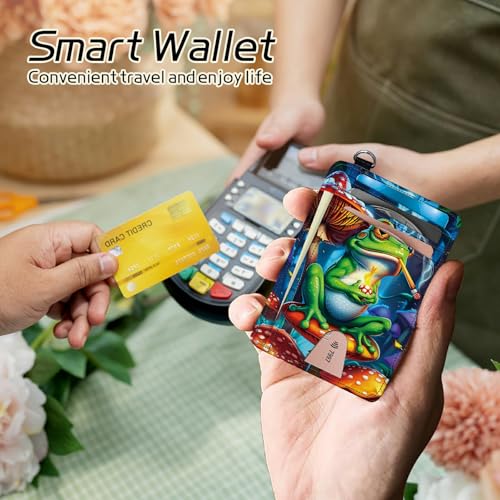 Image of Small Travel Wallets, Frog Smoke Slim Minimalist Front Pocket Wallet with Wristlet, RFID Blocking PU Leather Credit Card Holder with ID Window Change Purse for Men Women