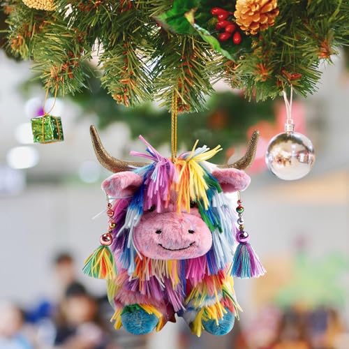 Decoración navideña, linda vaca, colgante acrílico plano, adornos para árbol de Navidad 2D, mini adornos de Navidad, adornos colgantes, accesorios para fiestas navideñas (D, talla única)