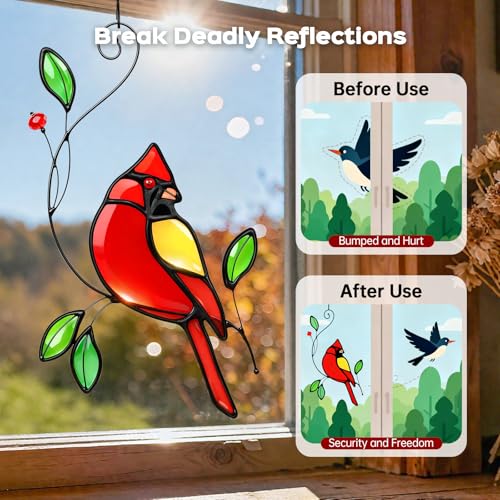 Cardinal Stained Glass Window Hanging Suncatcher, IDEA SHOW Home Decor Window Hanging, Sympathy Gifts for Loss of Loved One, Memorial Gift, Bird Decor & Christmas Ornament (7.1 Inch) — view 2