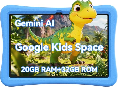 SVITOO Kids Tablet 10 Inch, Android Tablets Toddler Tablet with Parental Controls, 20GB Ram 32GB ROM 1TB Expandable, Dual Camera, 6000mah WiFi 6, Shockproof Eva Case Blue