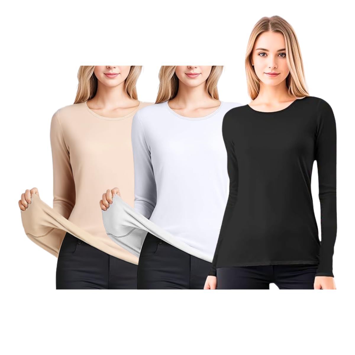Kit 3 Blusa Térmica Manga Longa Feminina Peluciada Inverno