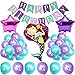 Produktbild BETOY Meerjungfrau Thema Party Dekoration, Geburtstag Deko Mädche 24 Stücke Folienballons Happy Birthday Girlande Luftballons Lila und Blau für Meerjungfrau Partyzubehör