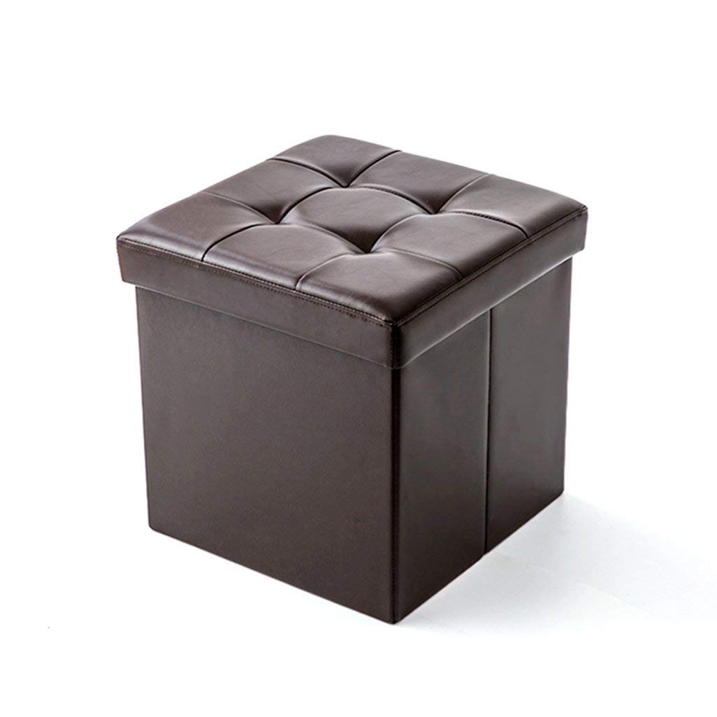 Pouf marron pour salon et couloir coffre de rangement pliable en similicuir avec coussin