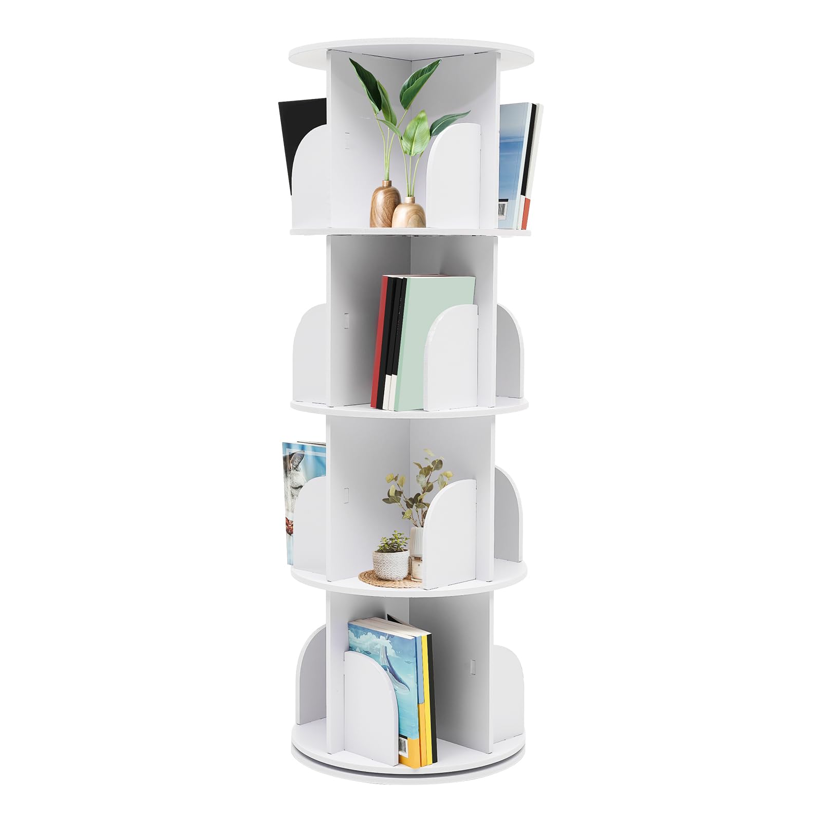 Estantería giratoria de 4 niveles – Estantería de almacenamiento de esquina – Estantería giratoria de 360° – Estantería de almacenamiento multifuncional para niños y adultos – Dormitorio Oficina