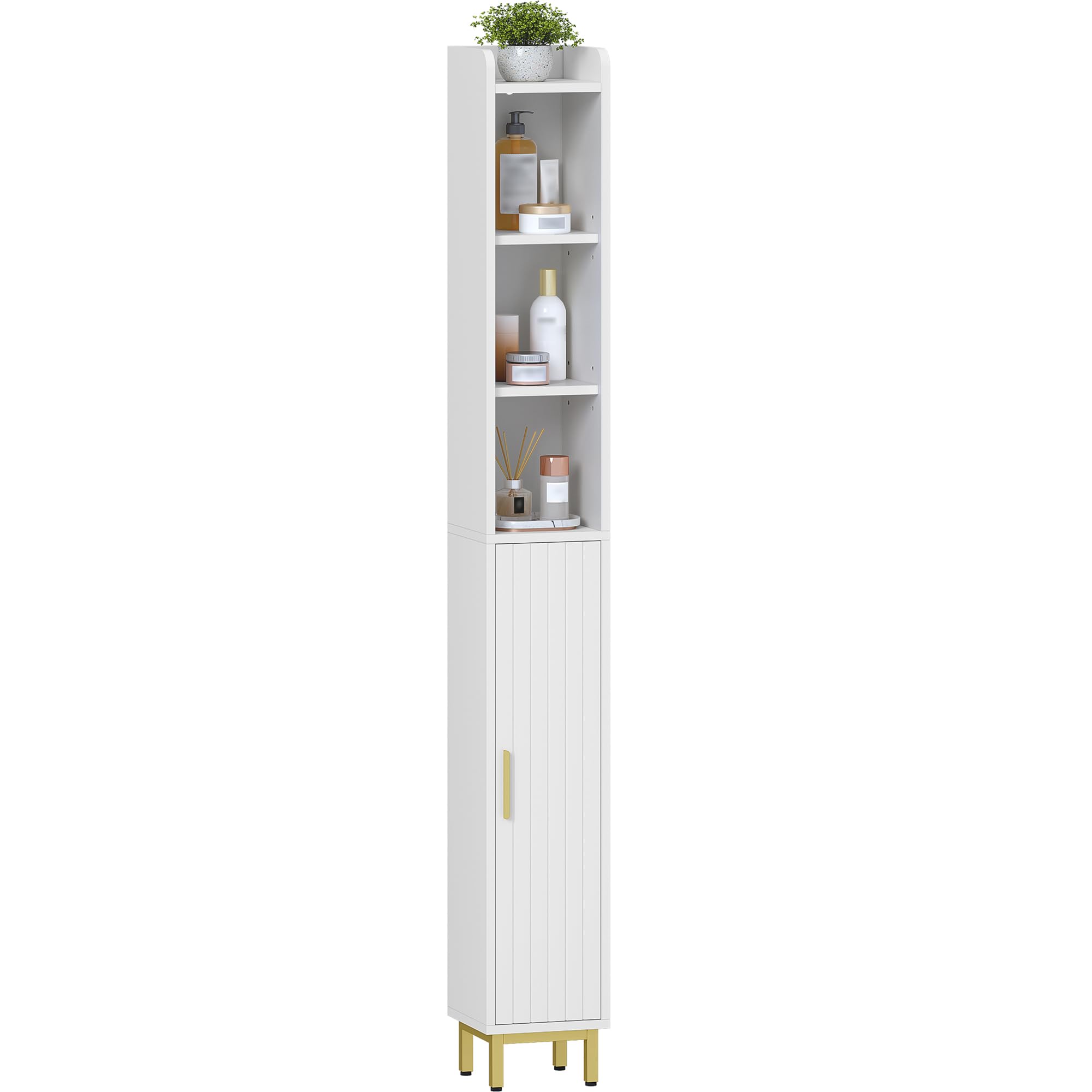 Badezimmerschrank Badschrank, 20 x 20 x 168 cm, Weiß und Gold