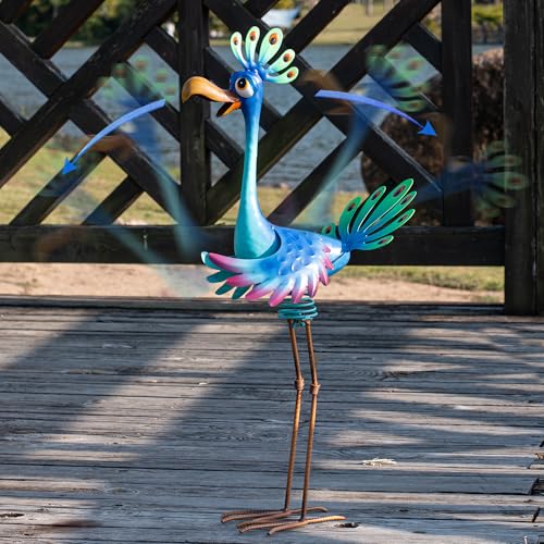 Natelf Large Peacock Statue Outdoor Metal Bird Decor Standing Metal