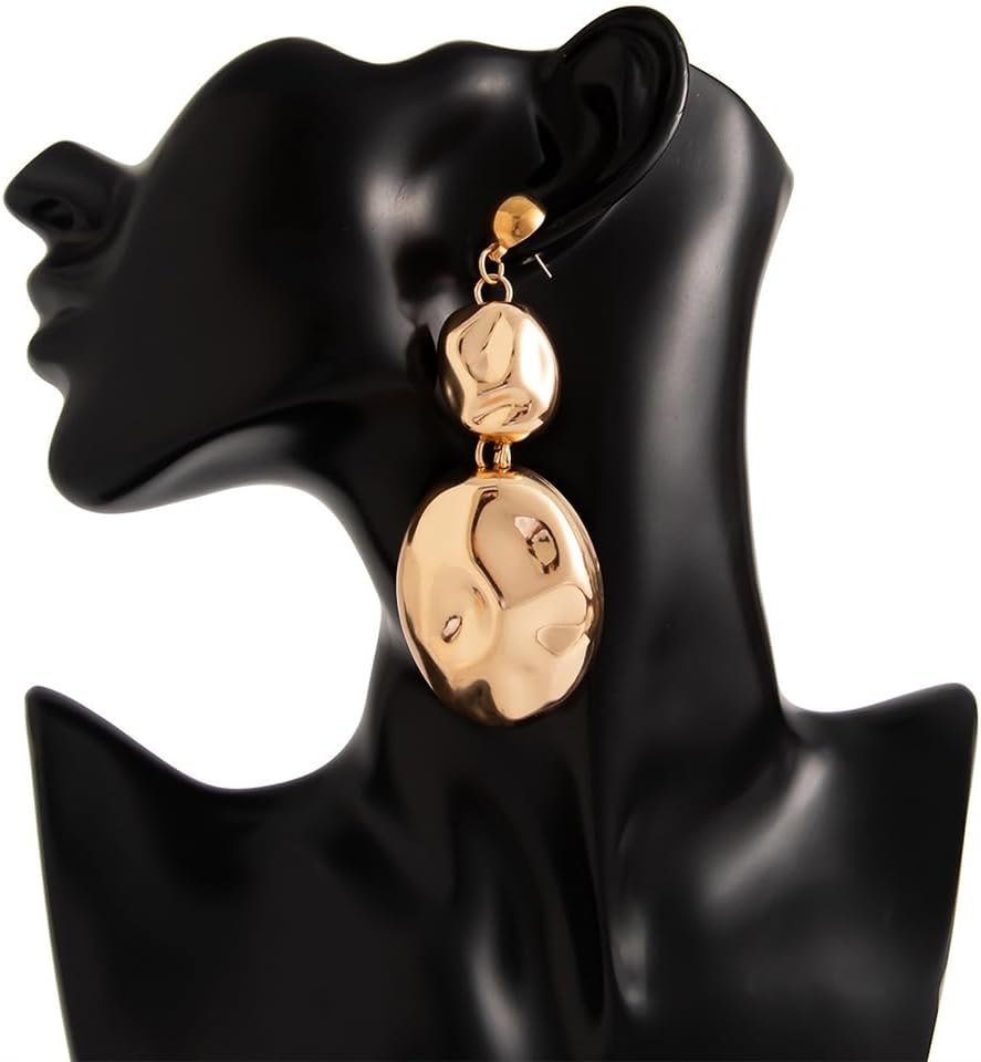 Chunky Geometric Gold Dangle Earrings for Women Fashion Hammered Large Dangly Drop Earring Vintage Punk Irregular Metal Statement Jewelry Accessories - Image 7