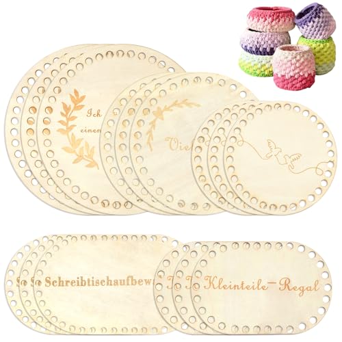 HOWAB Gehäkelter Korbboden zum Häkeln Set: 15 Stück Holzboden für Häkelkorb, Taschenboden zum Häkeln Holz, Korbflechten Häkelzubehör, Häkelboden Oval und Rund für Handarbeit DIY