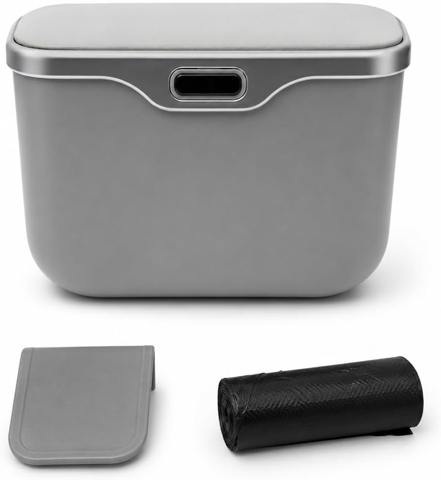 Car Trash Can with Lid, Leakproof Garbage Bin Auto Door Storage Box with Attached Trash Bags, Mini Dustbin Hanging Seatback Storage Organizer for Vehicle Home Office (Pink)