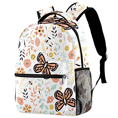 Sac à dos ordinateur portable grande capacité zippé avec motif papillons