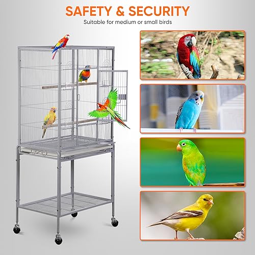 ZENY-53-Inch-Bird-Flight-Cage-Wrought-Iron-Standing-Large-with-Rolling-Stand-for-Cockatiels-Pet-Parrot-Parakeet-Lovebird-Canary-Finch-White