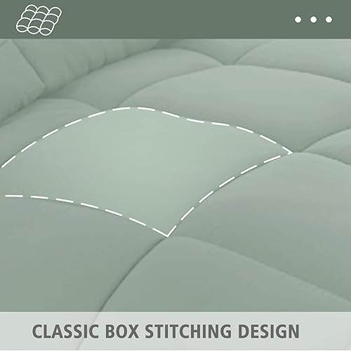Miniatura 8 de JOLLYVOGUE Juego de edredón tamaño Queen verdegris claro, juego de cama reversible en una bolsa para todas las estaciones, juego de cama de 3 piezas